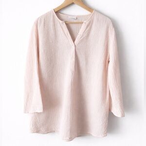 PURE by J.Jill Organic Cotton Light Pink Tunic Blouse 3/4 Sleeve Medium